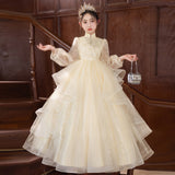 2-12T Kid Girls Light Luxury Niche High-end Host Birthday Piano Dresses