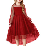 3-10T Kid Girl Long Sleeve Mesh Princess Christmas Dresses