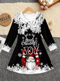 3-12Y Kid Girl Christmas Autumn Winter Long Sleeve 3D Printing Dresses