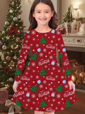 New Christmas Girls Christmas Theme Printed Crew Neck Dress