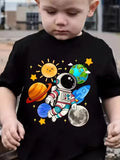 Kid Boy Fashion Cartoon Space Astronaut Summer Short Sleeve T-shirt Tops