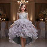 Kid Girls Bronzing Embroidery Trailing Performance Dress