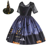 Kid Girl Halloween Pumpkin Lantern Ghost Fairy Cartoon Print Dresses