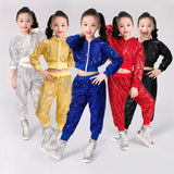 2-12Y Kids Girls Outfits Shiny Hooded Zipper Sequin Tops+Bottoms 2 Pcs
