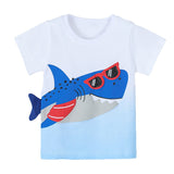 Kid Baby Boy Summer  Round Nec Knitted Cotton Shark Print T-shirt