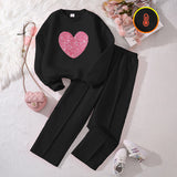 5-14Y Kid Girl Spring Autumn Love Long-sleeved Casual Suit 2 Pcs Set