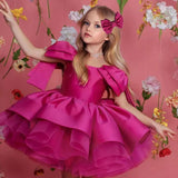 1-12T Kid Girls Fluffy Mesh Princess Birthday Banquet Bubble Sleeve Dresses