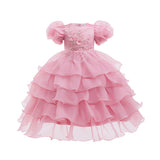 Kid Girl Bubble Sleeve  Fluffy Yarn Multi-layer Cake Birthday Piano Dress