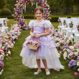 Kid Girls Colorful Mesh Trailing  Bubble-sleeved Dresses