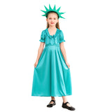 Halloween Kid Girl Robes Ancient Greece and Rome Green Muse Statue of Liberty Costume 2 Pcs Set