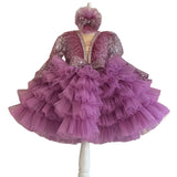 Kid Baby Girl Princess V-neck Sequined Fluffy Gauze Dresses