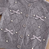 1-6T Kid Baby Girls College Bow Knitted Suit 2 Pcs Set