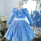 Kid Girl Blue Sequined Princess Birthday Catwalk Dresses