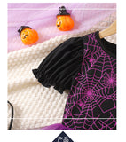 Girls' Halloween New Short-sleeved Spider Web Dress Black Purple Party Dress
