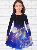 2-10T Kid Baby Girl Fashionable Foreign Pony Poly Print Cute Casual Dresses