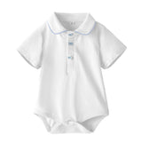 Baby Boy Summer Onesie Blue Striped Lapel Short-sleeved Suit 2 Pcs Set