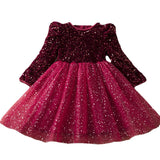 Kid Girls Long-sleeved Sequined Princess Mesh Tutu Dresses