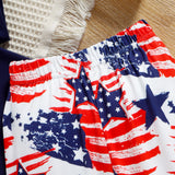 Kid Baby Girl American Independence Day Star Printing Short Sleeve Flared 2 Pcs Set