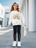 Girls 2-piece Set & Rainbow Print Long-sleeved Sweatshirt + Leggings, Winter/fall Clothes