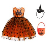 Girls Halloween Party Dress Purple Orange Cake Dress Kids Dress Vampire