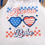 Independent Day Baby Girl Summer Sleeveless Suspender Flared 2 Pcs/Set