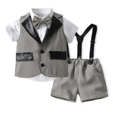 Kid Baby Boys Cotton Short-sleeved British Overalls Three-piece Set