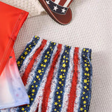 3-8T Kid Girls Summer English Graphic Star Stripe Print Flared 2 Pcs Set