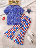 3-8T Kid Girl Independence Day Print Gradient 2 Pcs Set
