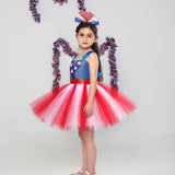 Kid Girl Independence Day Mesh Princess  Patriotic Parade Costume Dresses 2 pcs