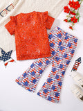 Girls' Independence Day Two-piece Set, USA Letter Pattern Gradient Top with A Five Pointed Star Pattern