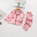 6M-4T Baby Girl Simulation Silk Cartoon Strawberry Fashion Long-sleeved Pajamas