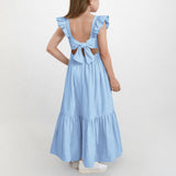 Kid Girl Summer Sweet Square Neck Flying Sleeve Backless Dresses