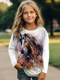 Casual Versatile Trend Animal Digital Printing Girls Crew Neck Long Sleeve T-Shirt
