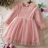 Kid Girls Long-sleeved Korean Version Bubble Sleeve Mesh Christmas Dresses