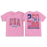 Kid Boy Girl Round Neck Short Sleeves Loose Casual Summer Independence Day T-shirt