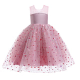 4-14Y Kid Girl Princess Flower Wedding Embroidered Piano Performance Dress