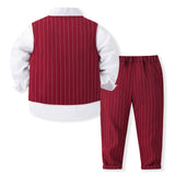6M-5T Kid Baby Boys Handsome Gentleman Striped Suit 4 Pcs Set