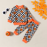 Baby Boy Halloween Checkerboard Pumpkin Suit 2 Pcs Set