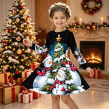 3-12Y Kid Girl Christmas Autumn Long-sleeved 3D Printing Dresses
