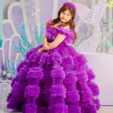 Kid Girl Mesh Purple Pleated Cake Princess Dresses