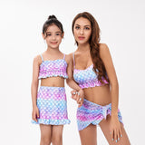 Swimsuit Parent-child Mermaid Scale Print Three-piece Bikini