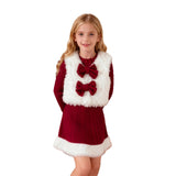 5-14Y Kid Girls Winter Christmas Red White Plush 2 Pcs Set