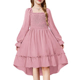 Kid Baby Girl Horn Long-sleeved Ruffle-edged Swinging Dresses