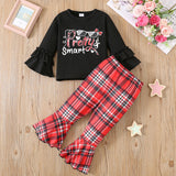 1-8Y Kid Baby Girls Christmas Suit Flared Sleeve Suit Alphabet Print 2 Pcs Set