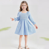 Kid Baby Girl Square Collar Lantern Sleeves Ruffled Large Hem High-waisted Dresses