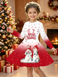 3-12Y Kid Girls Long Sleeve 3D Printed Christmas Casual Dresses