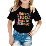 Kid Girl Boy 100 Days of School Print Round Neck Short Sleeve T-shirt Tops