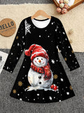3-12Y Kid Girl Christmas  Autumn Winter Long-sleeved  3D Print Dresses