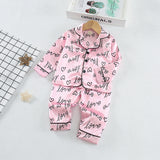 6M-4T Baby Girl Summer Satin Printed Long-sleeved Loungewear Pajamas