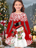 New Christmas Girls Christmas Theme Printed Crew Neck Dress
